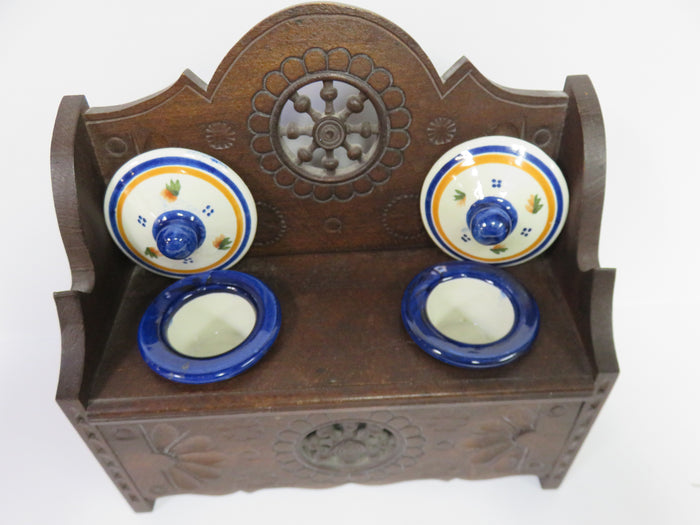 Henriot Quimper Carved Wood Ink Well