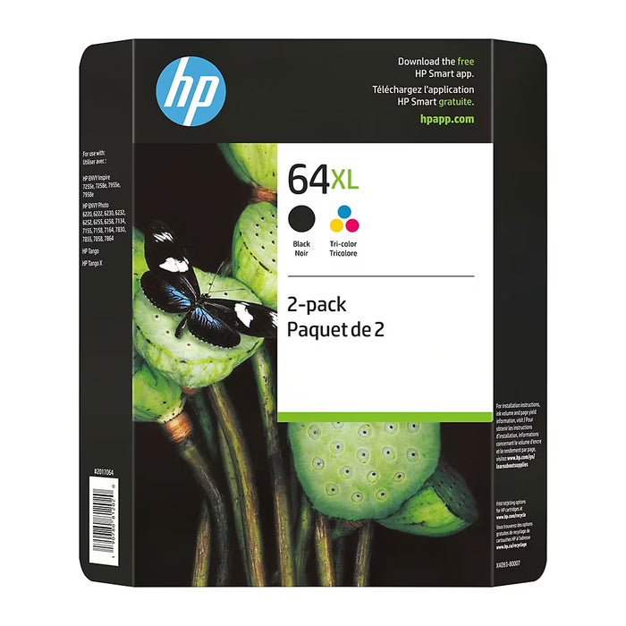 HP 64XL High-Yield Black and Tri-Color Ink Cartridges, 2-Pack