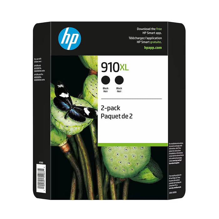 HP 910XL High-Yield Black Ink Cartridges, 2-Pack
