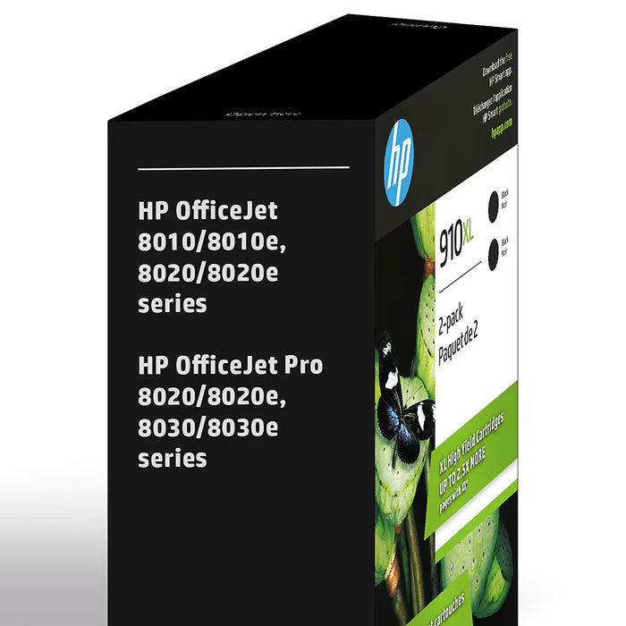 HP 910XL High-Yield Black Ink Cartridges, 2-Pack