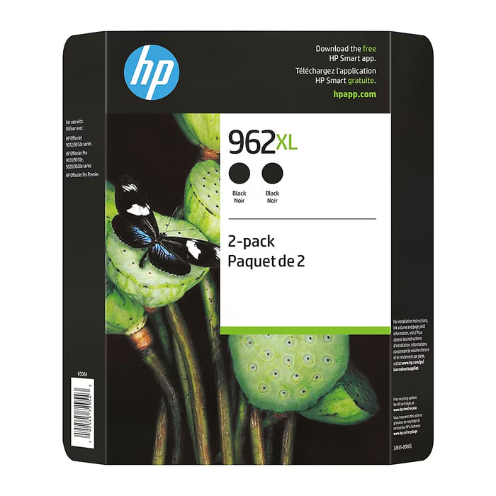 HP 962XL High-Yield Black Ink Cartridges, 2-Pack