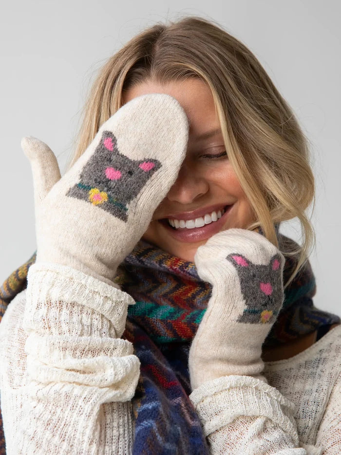 Intarsia Mittens - Cream Cat-view 1