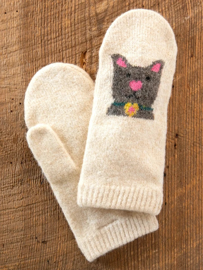 Intarsia Mittens - Cream Cat-view 2