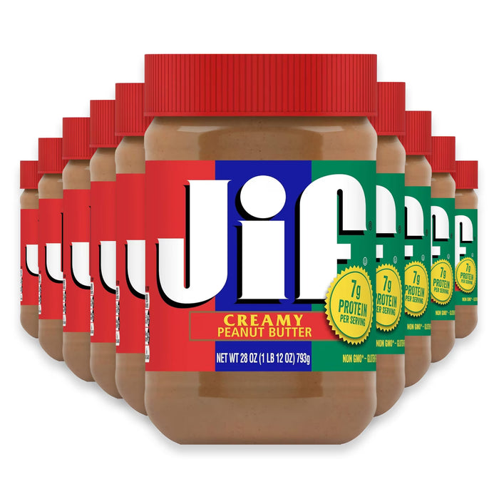 Jif Creamy Peanut Butter Smooth No-Stir Peanut Spread 28 oz - 10 Pack