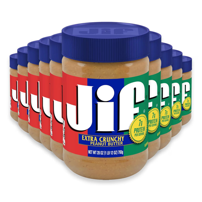 Jif Extra Crunchy Peanut Butter Roasted Peanut Spread 28 oz - 10 Pack