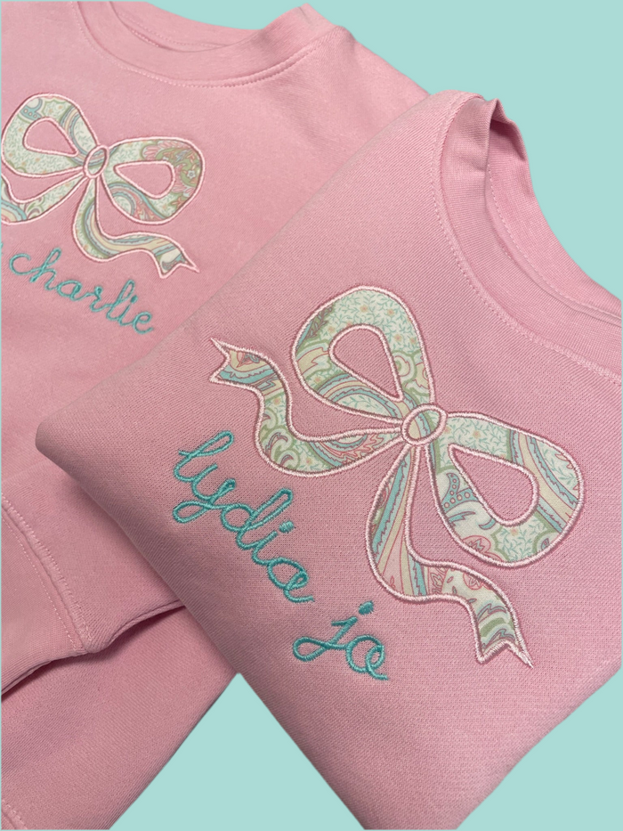 Kid’s Custom Name + Bow Appliqué Sweatshirt