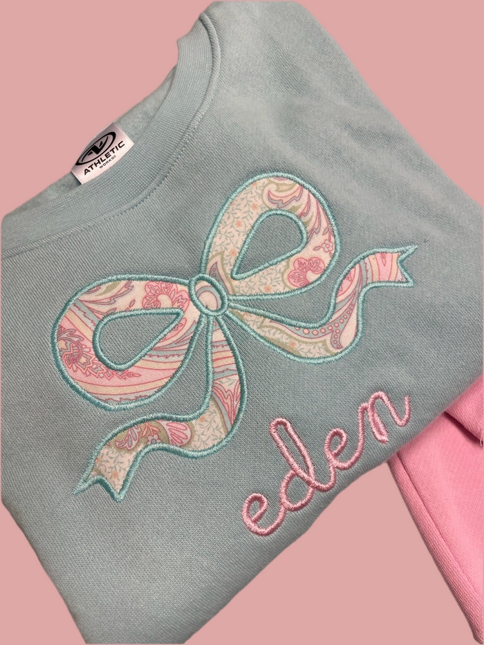 Kid’s Custom Name + Bow Appliqué Sweatshirt