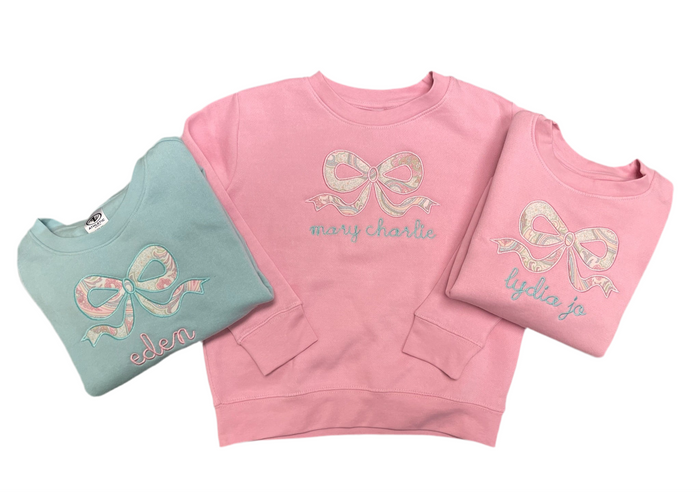 Kid’s Custom Name + Bow Appliqué Sweatshirt