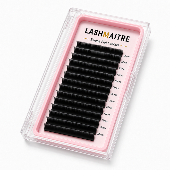 LASHMAITRE Ellipse Flat Lashes 0.10mm 45 degree curl and fiber detail