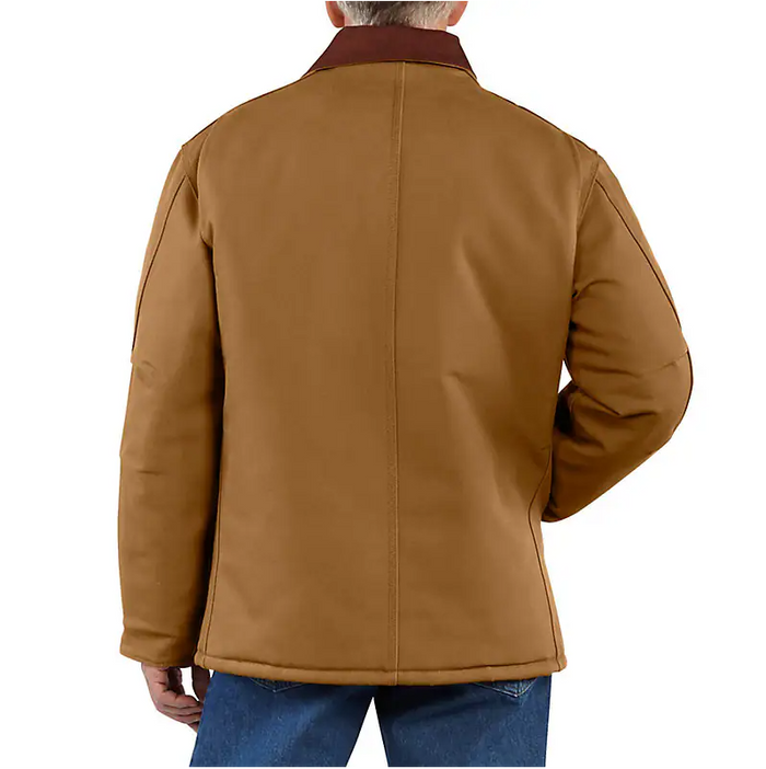 Carhartt brown insulated duck traditional work coat, alternate view of the corduroy collar
