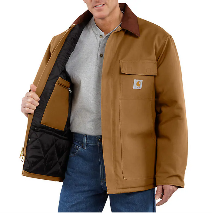 Carhartt insulated duck coat in brown, additional view, available in tall sizing