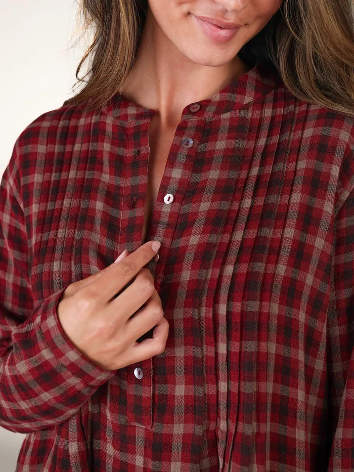 Lowen Cotton Tunic - Cranberry Tan Plaid-view 2