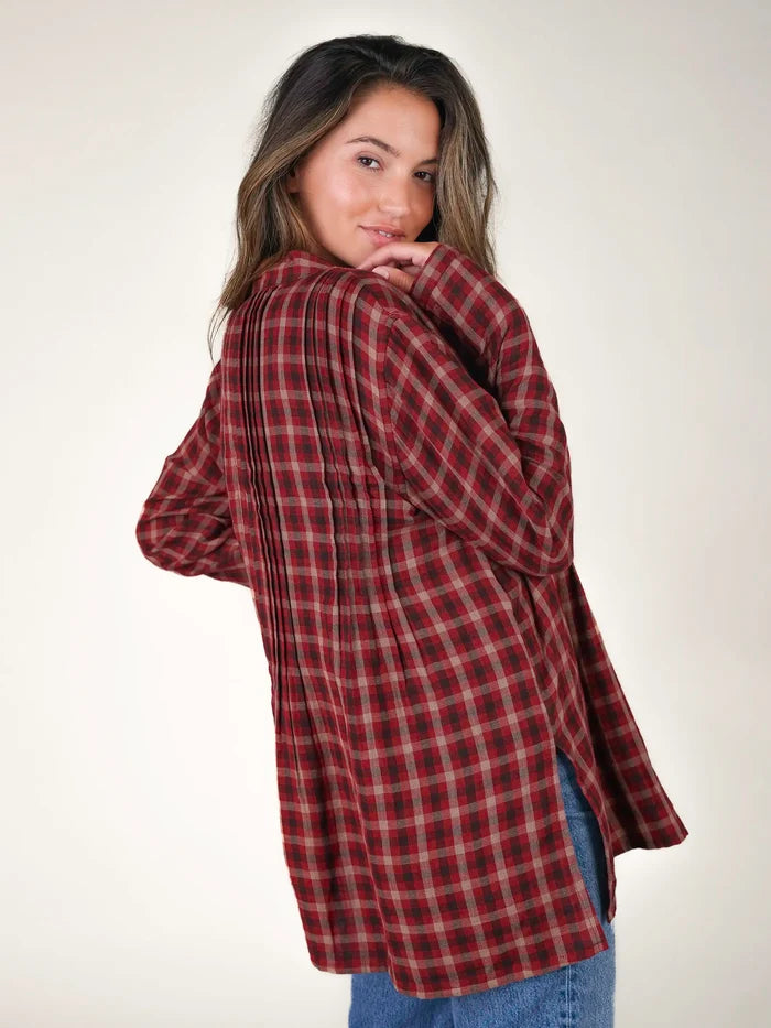 Lowen Cotton Tunic - Cranberry Tan Plaid-view 3