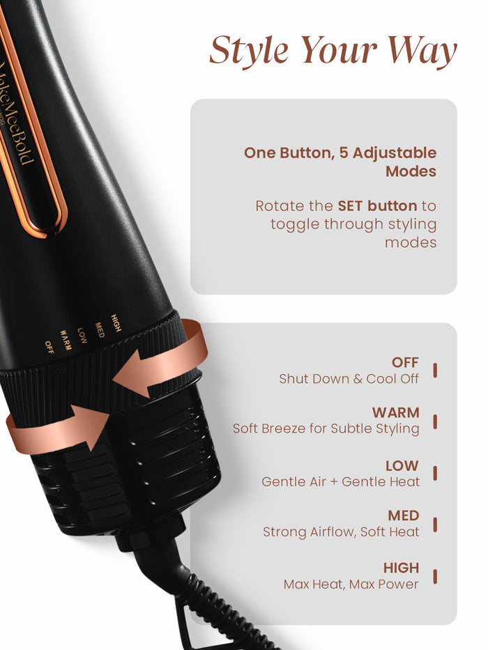 Hot air brush with 4 heat and speed settings