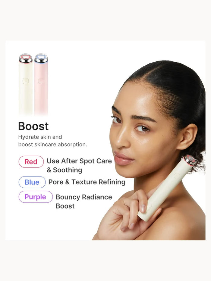 Medicube AGE-R Booster Pro Mini Plus pink facial device, compact skincare tool for anti-aging and skin rejuvenation.