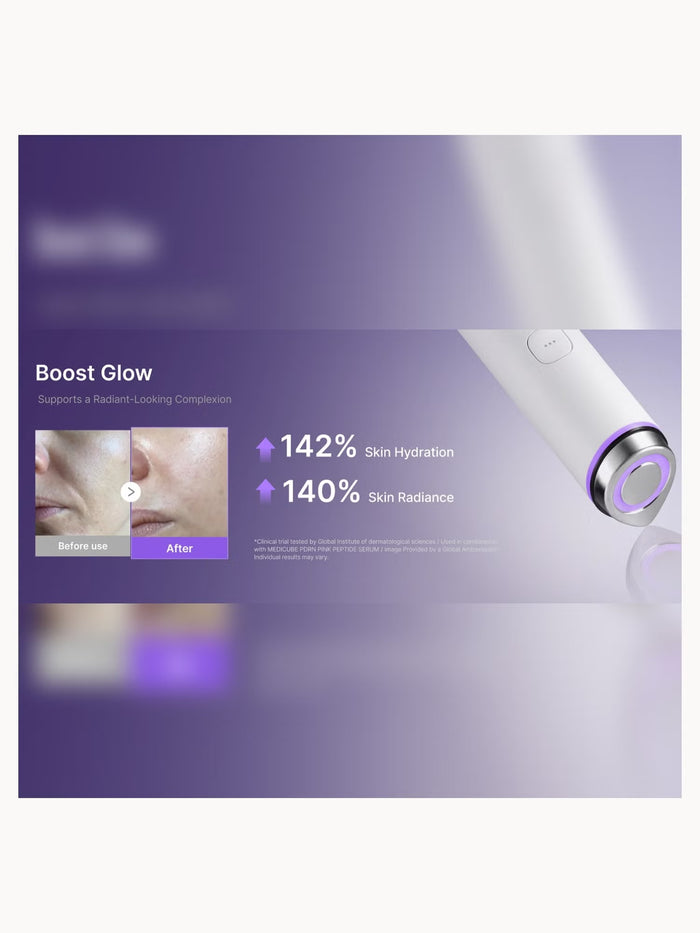 Medicube AGE-R Booster Pro Mini Plus Pink facial device for skin rejuvenation, shown in a sleek pink design.