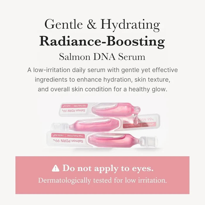 Medicube PDRN Pink One Day Serum Set with 10 small face serum bottles, each 1.5ml, designed for skincare and skin rejuvenation.