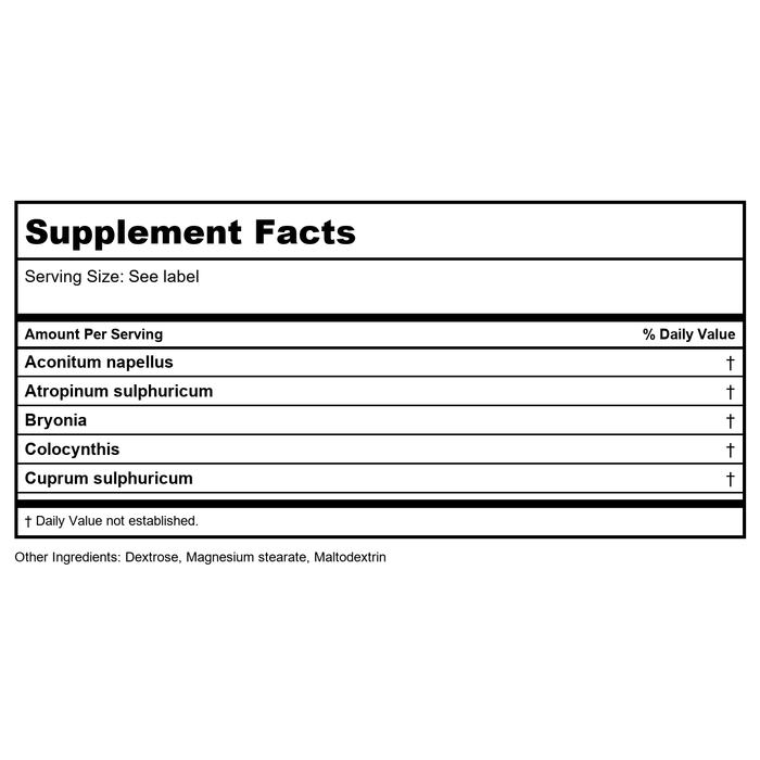 MediNatura BHI Spasm Pain 100t - Supplement Facts panel