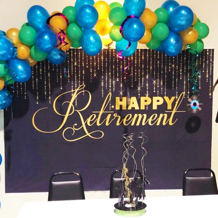 Mocsicka Happy Retirement Backdrop Black Golden Festival Decoration Banners-Mocsicka Party