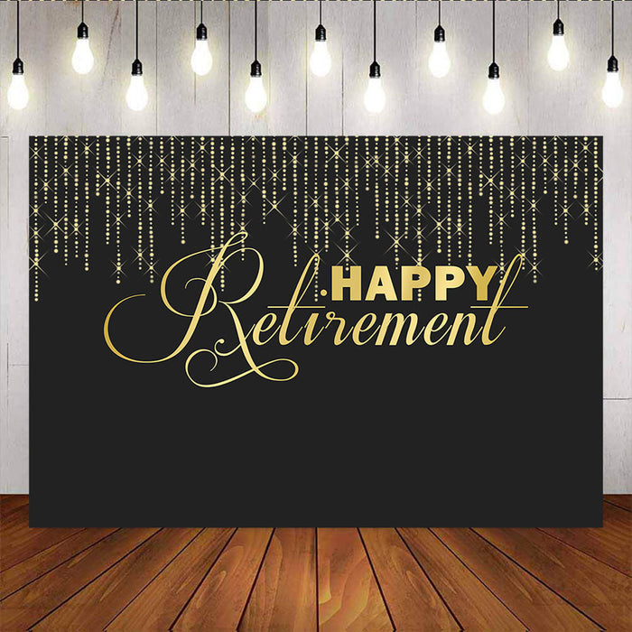 Mocsicka Happy Retirement Backdrop Black Golden Festival Decoration Banners
