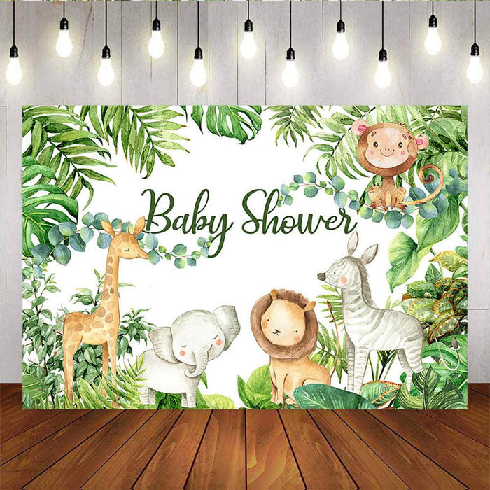 Mocsicka Safari Baby Shower Backdrop Forest and Wild Animals Custom Backdrops