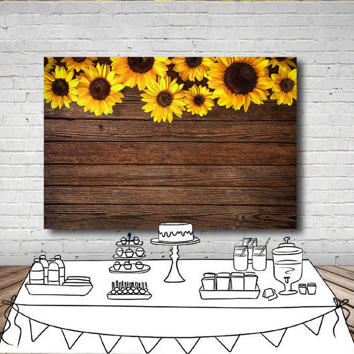 Mocsicka Sunflowers and Wooden Photo Backdrop Birthday Party Supplies