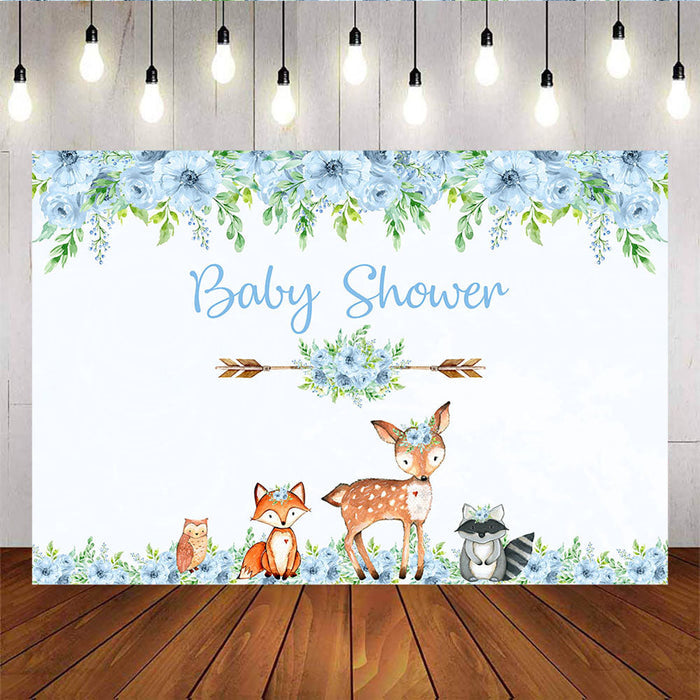 Mocsicka Wild Animals Baby Shower Backdrop Blue Flowers Birthday Party Props