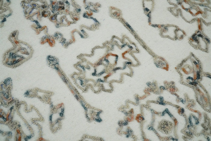 5x8 Hand Hooked Blue and Beige Wool Textured Loop Area Rug | GAR11 - The Rug Decor