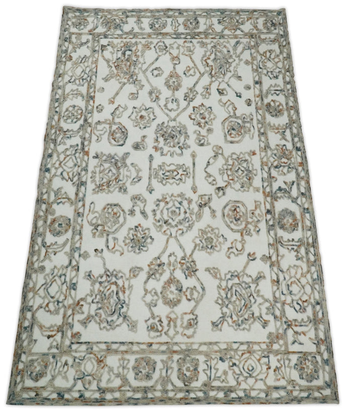 5x8 Hand Hooked Blue and Beige Wool Textured Loop Area Rug | GAR11 - The Rug Decor