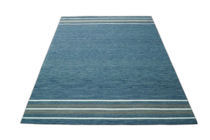 5x8 and 8x10 Hand Made Woolen Modern Solid Blue Area Rug | NAU004 - The Rug Decor