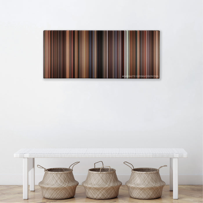 Mona Lisa Smile color palette canvas above a white bench with three woven baskets