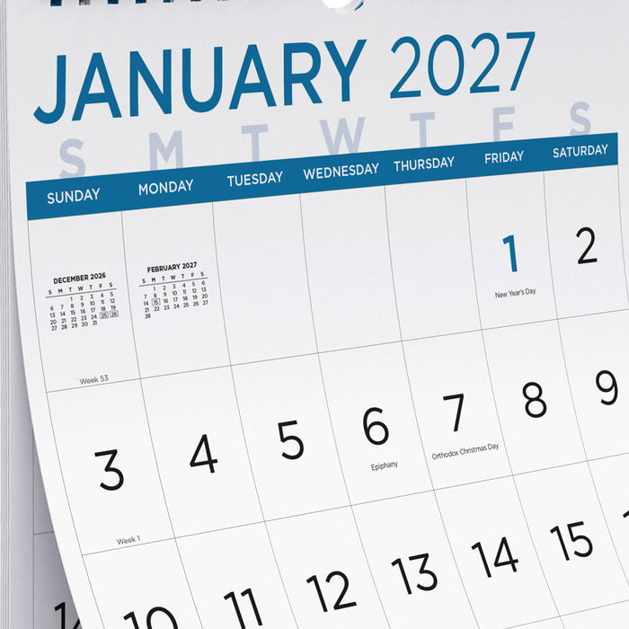 Monthly Wall Calendar, Large Print, 2027 C173106-27 Blueline