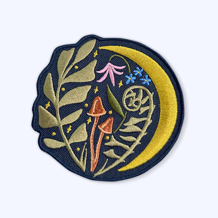 Moon Glade Sew On Patch: Plants, Mushrooms, Starry Night Sky