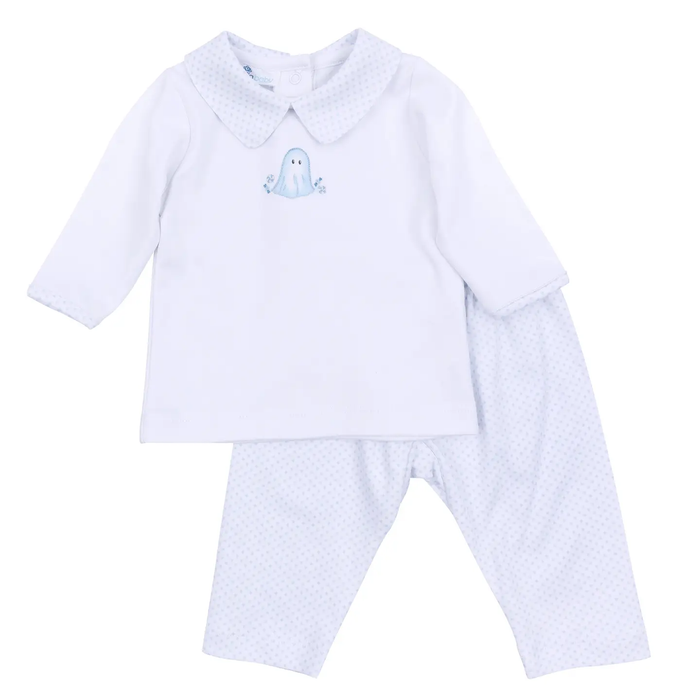 My Little Boo Light Blue Embroidered Collared Pant Set