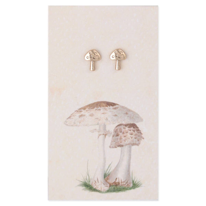 Mycology Guide Gold Mushroom Post Earrings