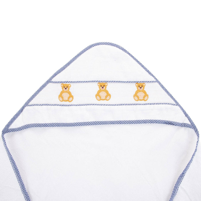 Navy Bear Smocked Hooded Towel