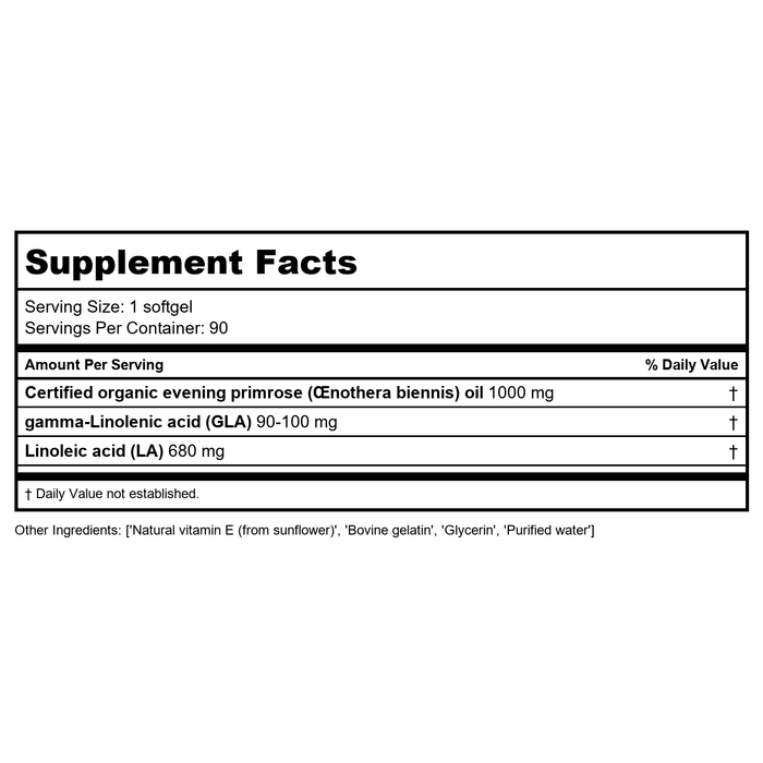 Nutritional Fundamentals for Health EPO SAP 90 gels - Supplement Facts panel