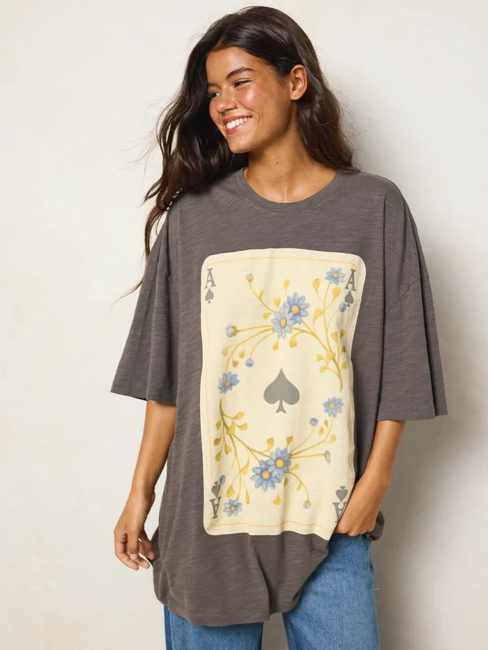 One Size Cotton Easy Tee - Playing Card Charcoal-view 1