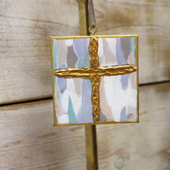Pale Blue/Gold Cross Handpainted Ornament