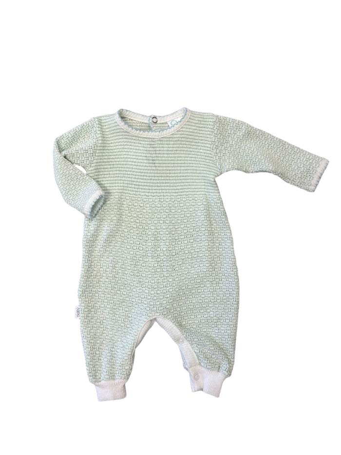 Paty Mint Knit Romper With Blue Trim