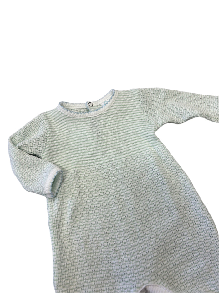 Paty Mint Knit Romper With Blue Trim