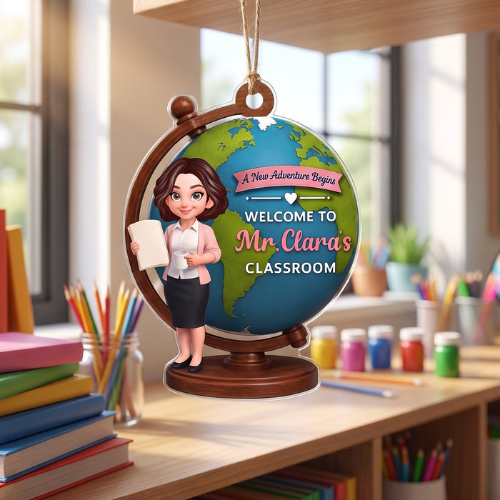 Personalized "A New Adventure Begins" Acrylic Hanging Ornament – Globe Art Teacher Gift For Classroom