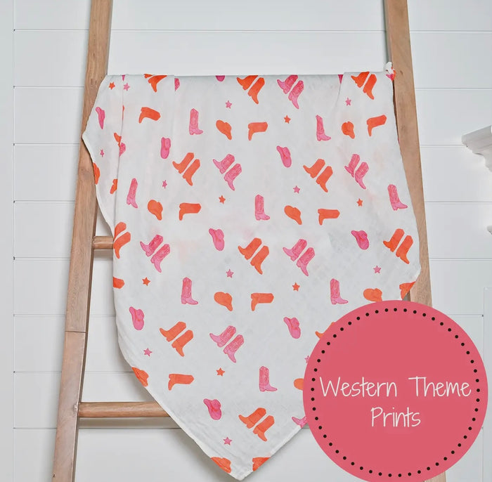 Pink Cowboy Boots Swaddle Blanket