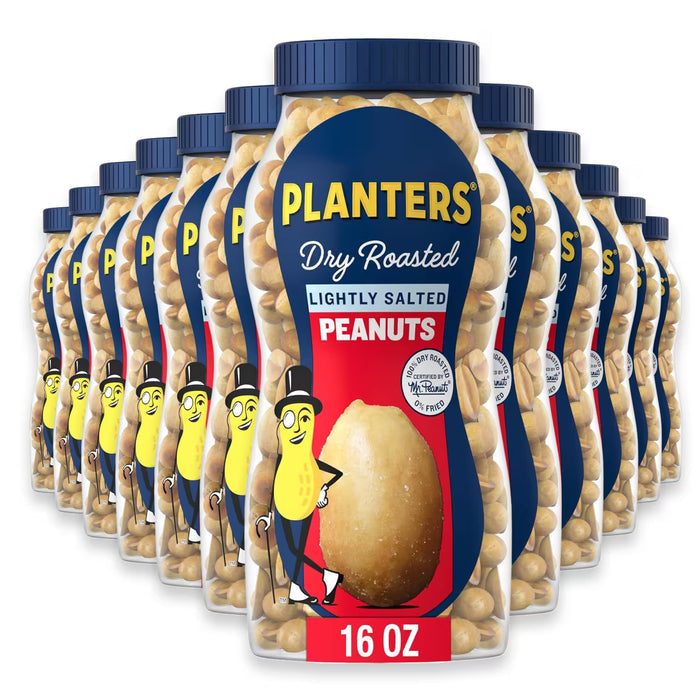 PLANTERS Dry Roasted Lightly Salted Peanuts - 16 oz - 12 Pack