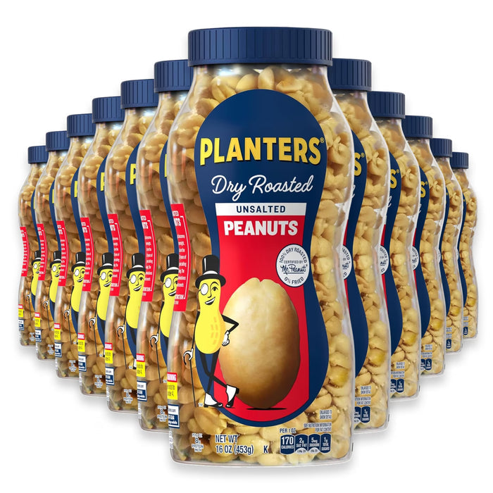 PLANTERS Dry Roasted Unsalted Peanuts - 16 oz - 12 Pack