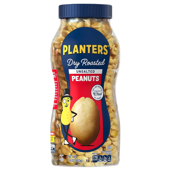 PLANTERS Dry Roasted Unsalted Peanuts - 16 oz - 12 Pack