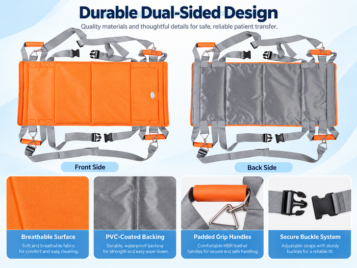 Portable patient transfer sling care guide for sitting up, turning, leg lifting and short-distance transfer