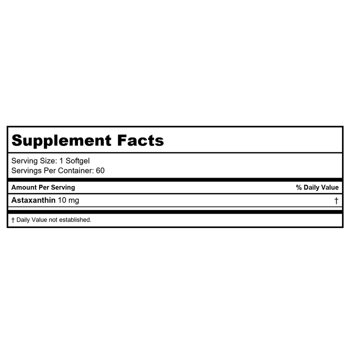 Protocol For Life Balance Astaxanthin 10 mg 60 Softgels - P2251 - Supplement Facts panel