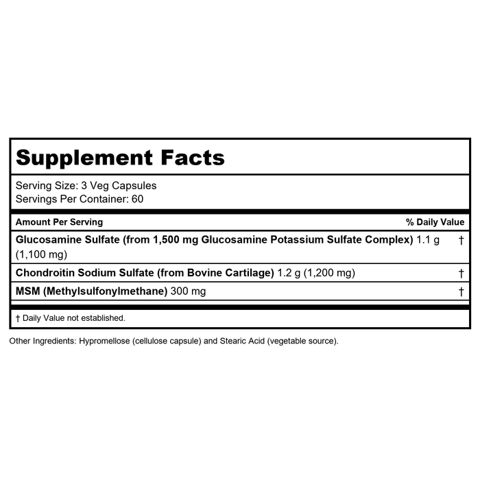 Protocol For Life Balance Glucosamine & Chondroitin with MSM 180 Capsules - P3172 - Supplement Facts panel