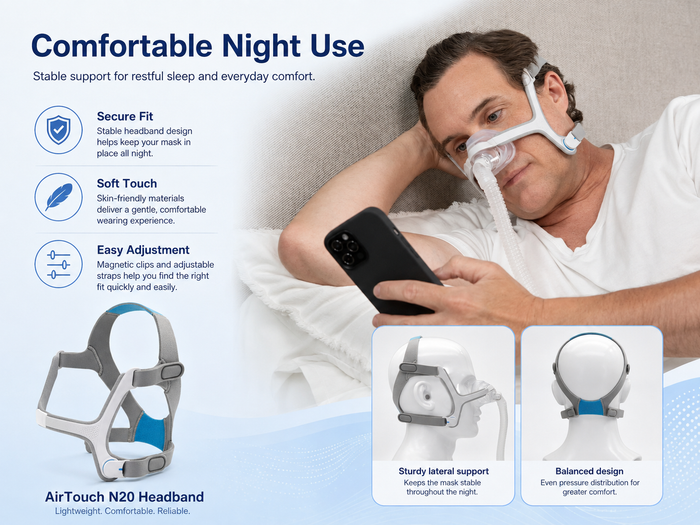 Replacement CPAP Headgear Compatible with AirTouch N20 Mask – Adjustable Soft Strap